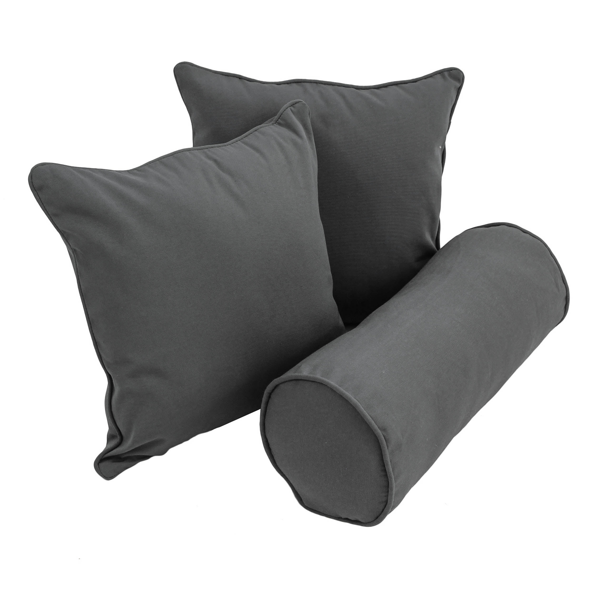 9815-CD-S3-TW-GY Double-Corded Solid Twill Throw Pillows with Inserts, Steel Grey - Set of 3