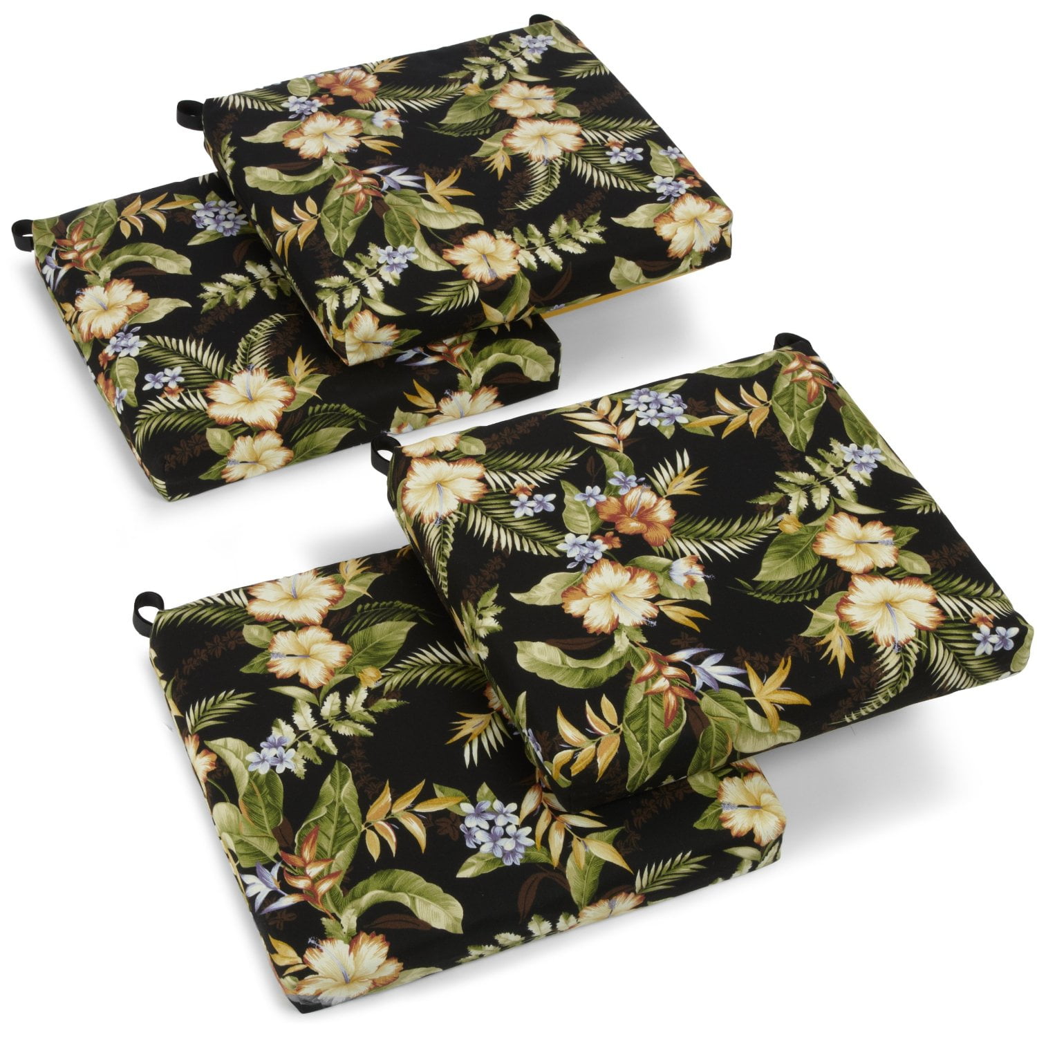 Picture of Blazing Needles 93454-4CH-REO-12 20 x 19 in. Patterned Outdoor Spun Polyester Chair Cushions, Freeport Ebony - Set of 4