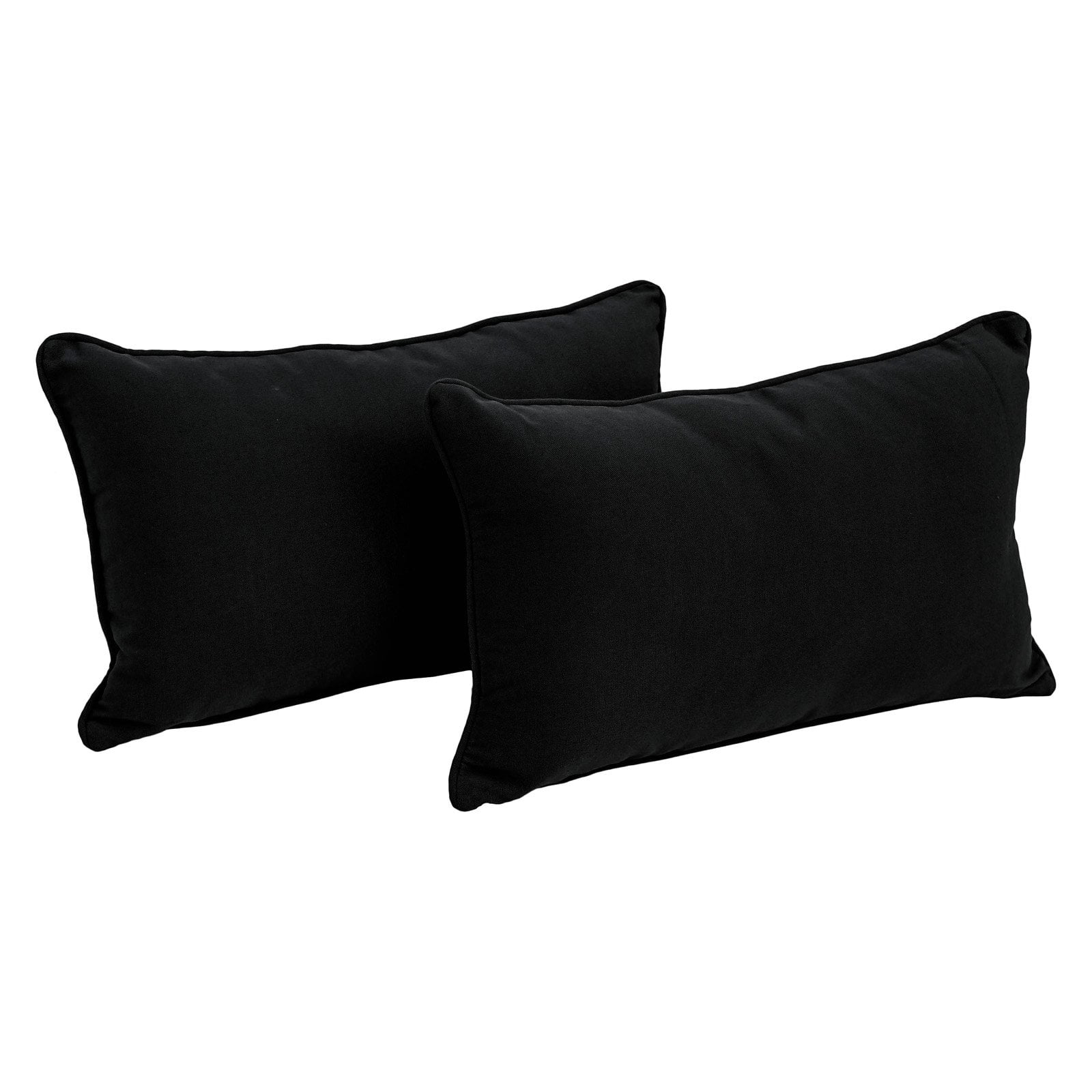 9811-CD-S2-TW-BK 20 x 12 in. Double-Corded Solid Twill Back Support Pillows with Inserts, Black - Set of 2