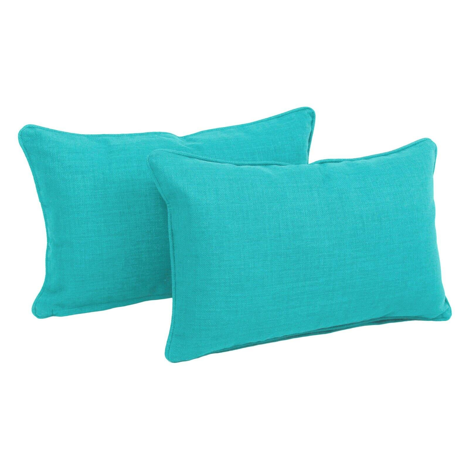 9811-CD-S2-REO-SOL-12 20 x 12 in. Double-Corded Solid Outdoor Spun Polyester Back Support Pillows with Inserts, Aqua Blue - Set of 2