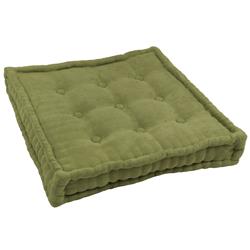 25 in. Square Corded Floor Pillow with Button Tufts, Sage Green