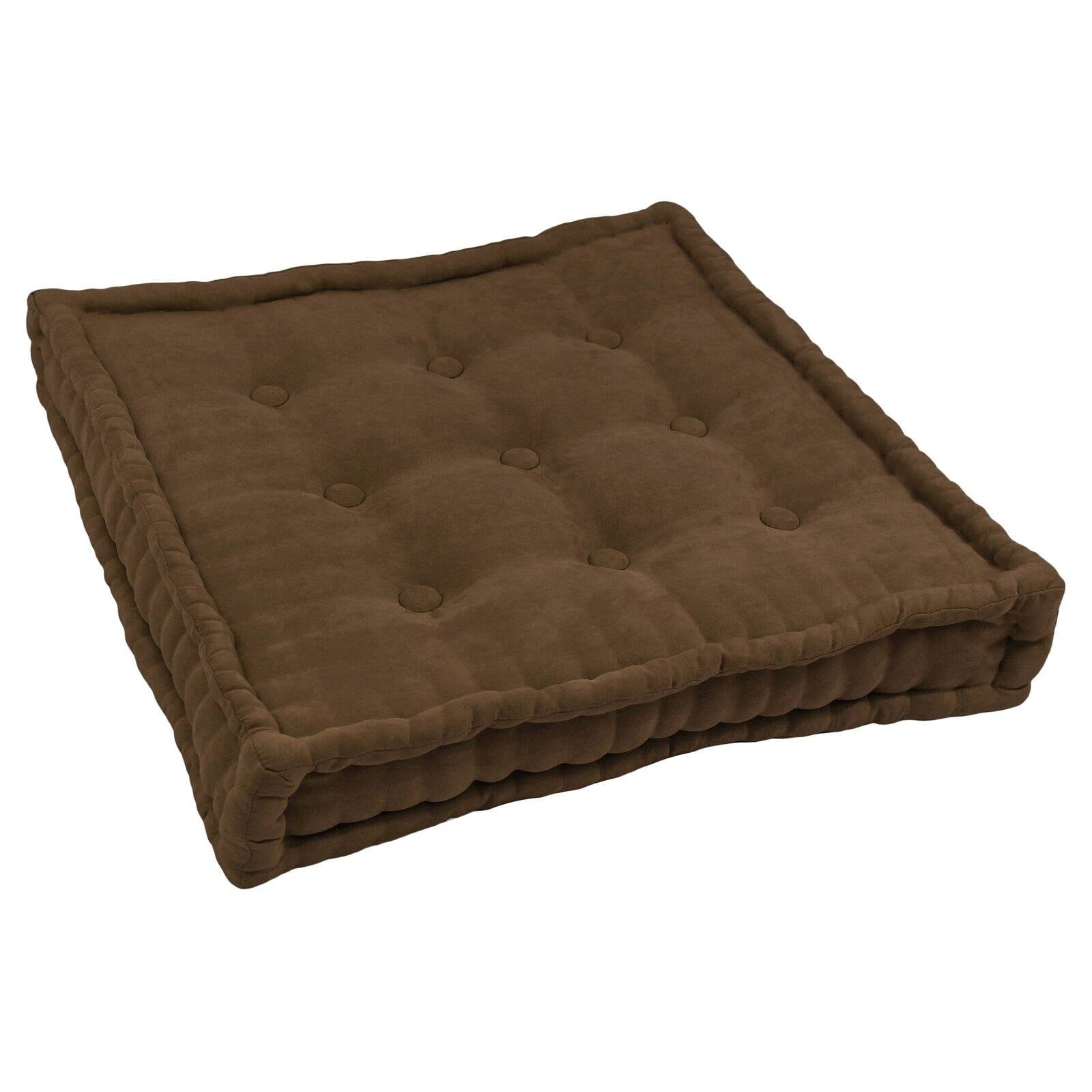 25 in. Square Corded Floor Pillow with Button Tufts, Chocolate