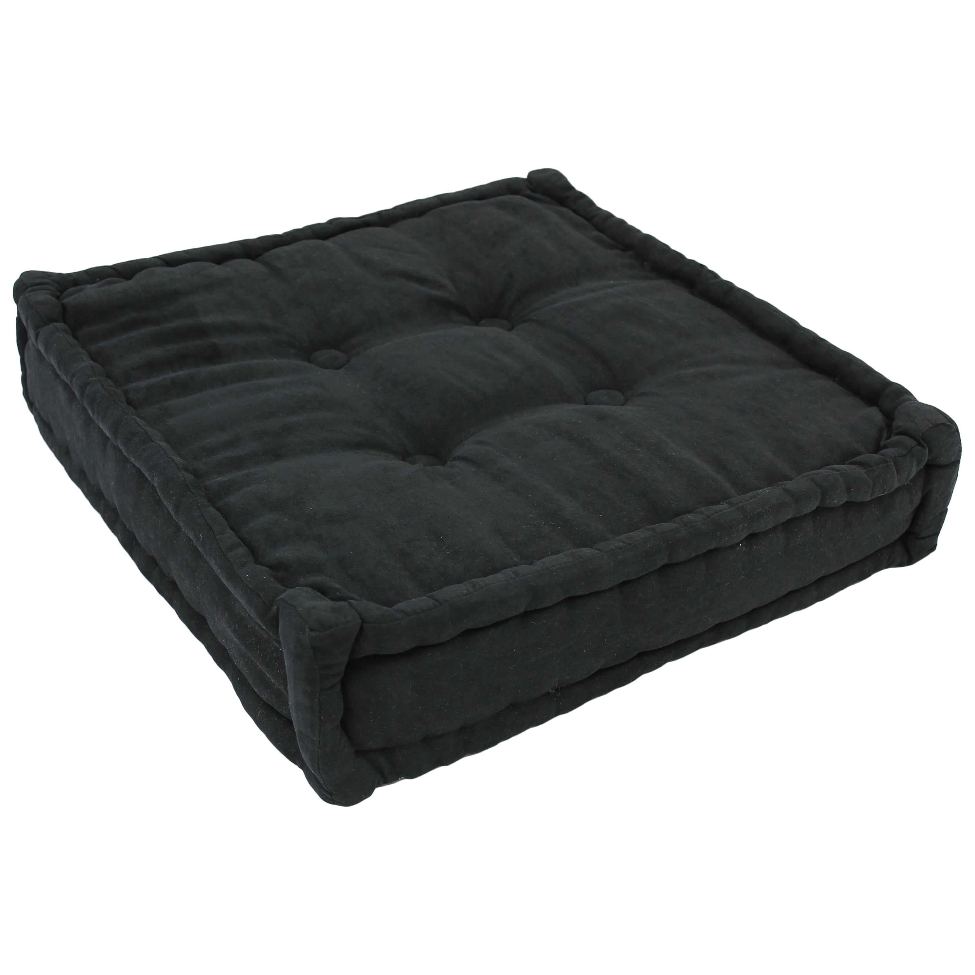 25-SQ-MS-BK 25 in. Square Corded Floor Pillow with Button Tufts, Black