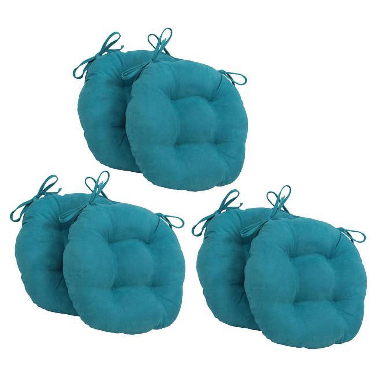 Picture of Blazing Needles 916X16RD-T-6CH-MS-AB 16 in. Solid Microsuede Round Tufted Chair Cushions&#44; Aqua Blue - Set of 6