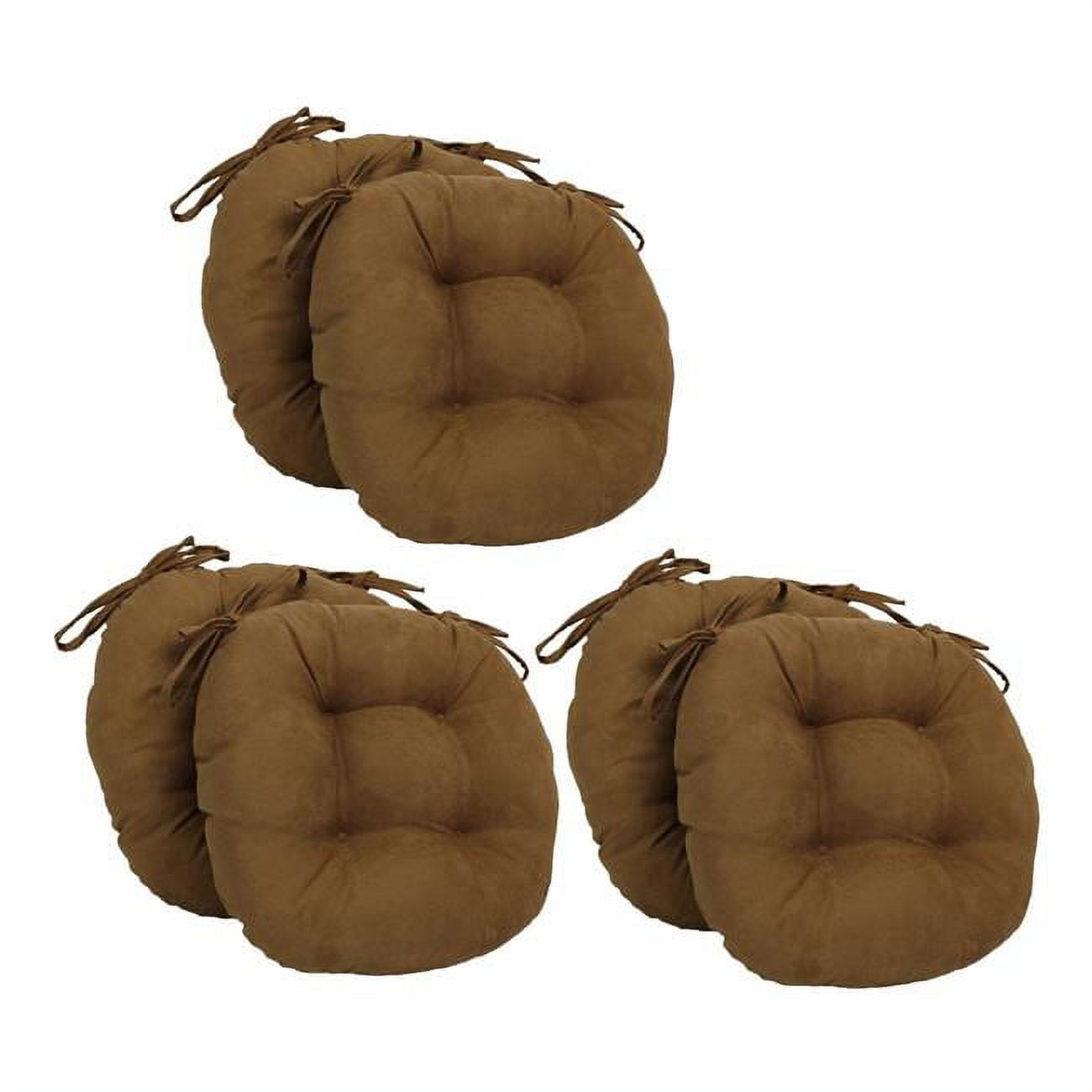 Picture of Blazing Needles 916X16RD-T-6CH-MS-SB 16 in. Solid Microsuede Round Tufted Chair Cushions&#44; Saddle Brown - Set of 6