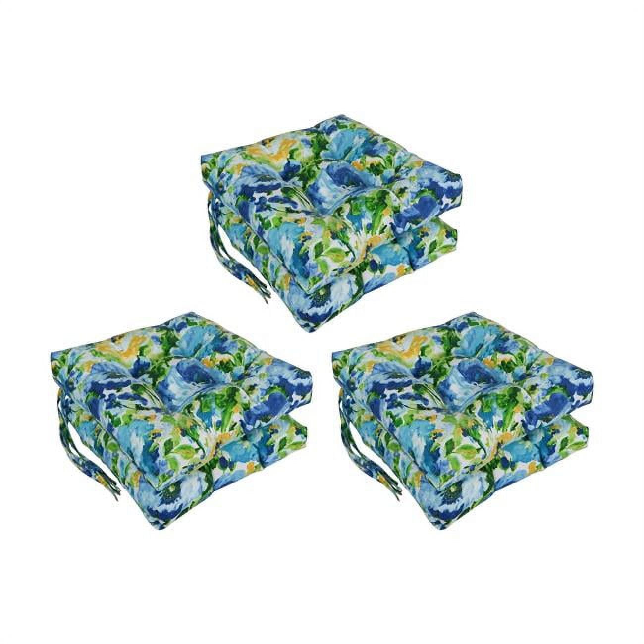 Picture of Blazing Needles 916X16SQ-T-6CH-REO-65 Spun Polyester Square Tufted Outdoor Dining Chair Cushions, Lesandra Sunblue - Set of 6