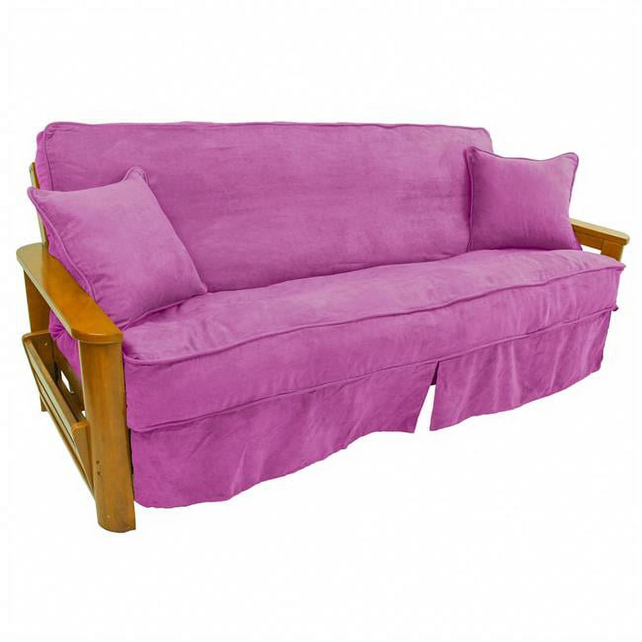 Picture of Blazing Needles 9671-CD-MS-UV 8 to 9 in. Solid Microsuede Double Corded Full Futon Slipcover Set with Two 18 in. Throw Pillows, Ultra Violet - Set of 3