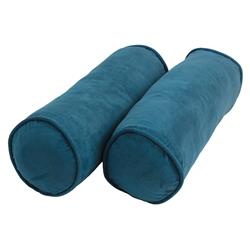 20 x 8 in. Double-Corded Solid Microsuede Bolster Pillows with Inserts, Teal - Set of 2