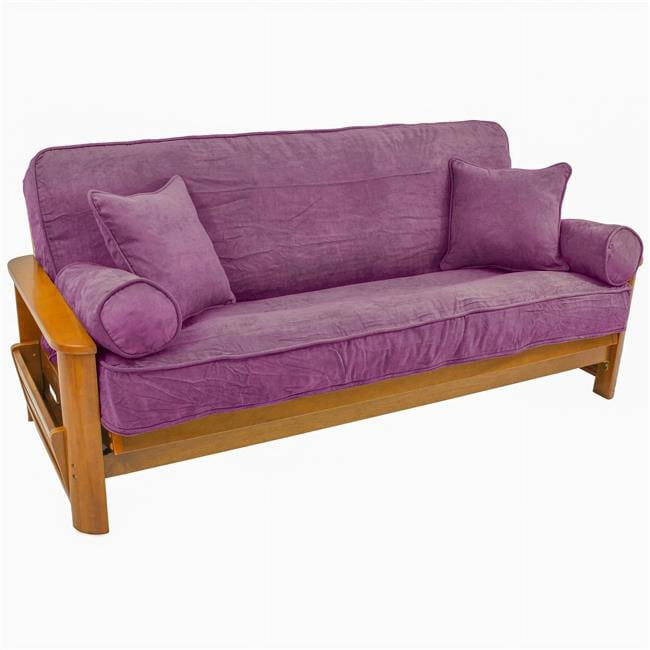 Picture of Blazing Needles 9680-CD-MS-UV 8 to 9 in. Solid Microsuede Double Corded Full Futon Cover Set with Four Throw Pillows, Ultra Violet - Set of 5