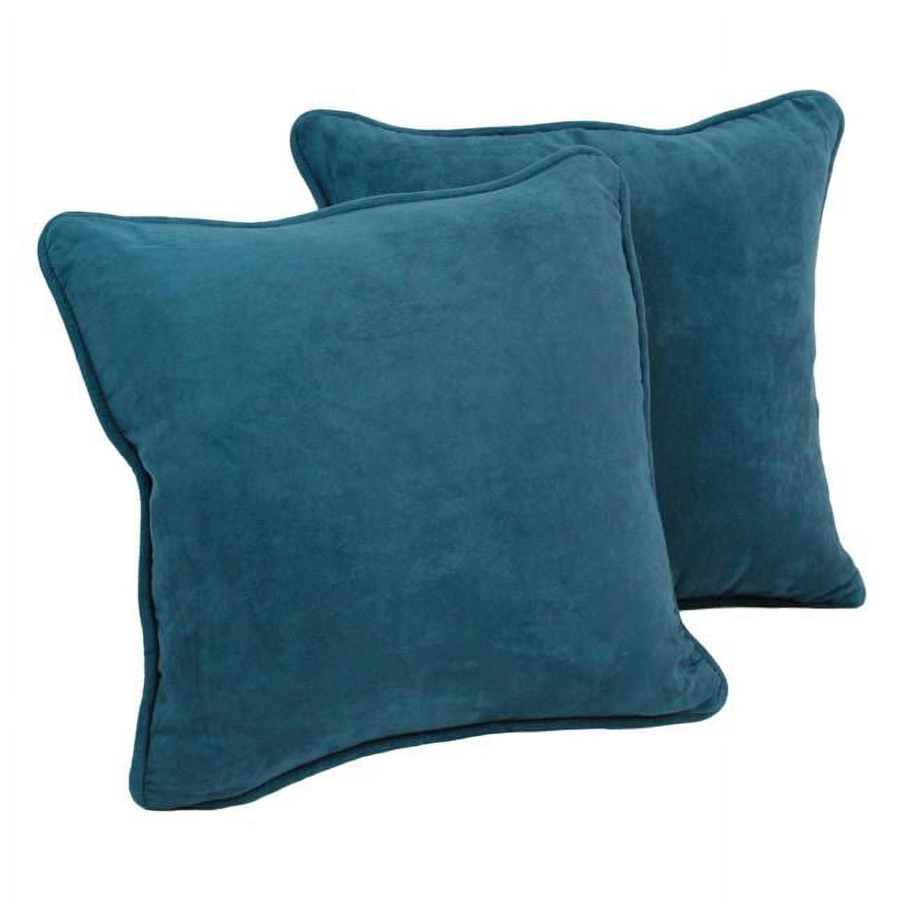 18 in. Double-Corded Solid Microsuede Square Throw Pillows with Inserts, Teal - Set of 2