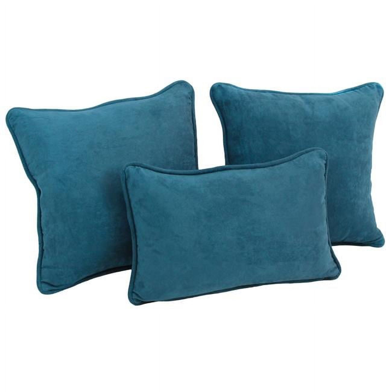 9817-CD-S3-MS-TL Double-Corded Solid Microsuede Throw Pillows with Inserts, Teal - Set of 3