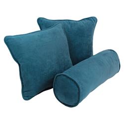 9815-CD-S3-MS-TL Double-Corded Solid Microsuede Throw Pillows with Inserts, Teal - Set of 3