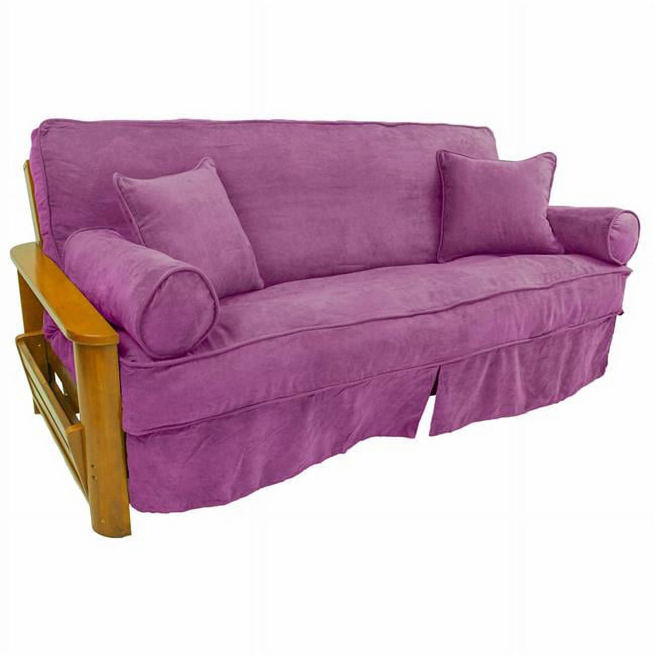 Picture of Blazing Needles 9672-CD-MS-UV 8 to 9 in. Solid Microsuede Double Corded Full Futon Slipcover Set with Four Throw Pillows, Ultra Violet - Set of 5