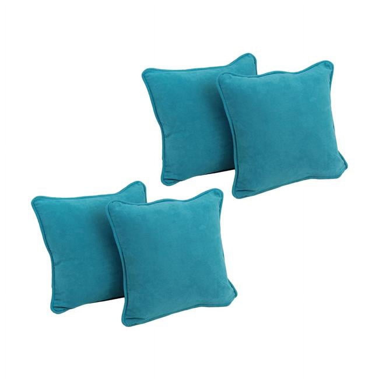 9810-CD-S4-MS-AB 18 in. Double-Corded Solid Microsuede Square Throw Pillows with Inserts, Aqua Blue - Set of 4