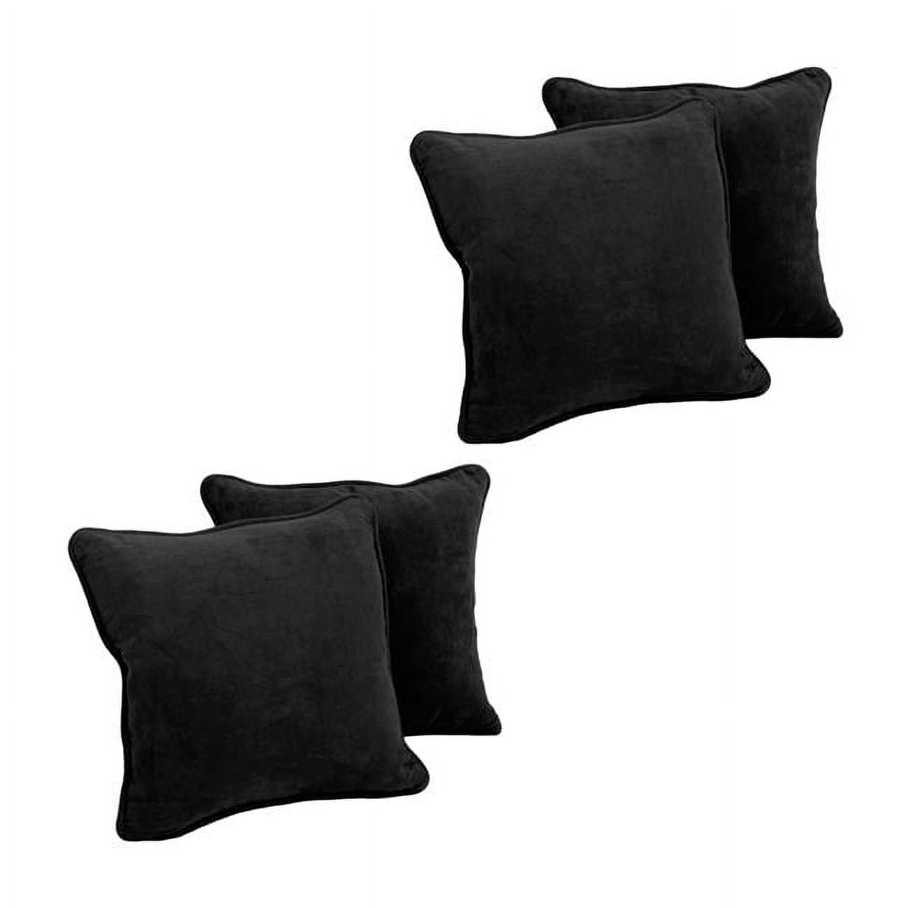 9810-CD-S4-MS-BK 18 in. Double-Corded Solid Microsuede Square Throw Pillows with Inserts, Black - Set of 4