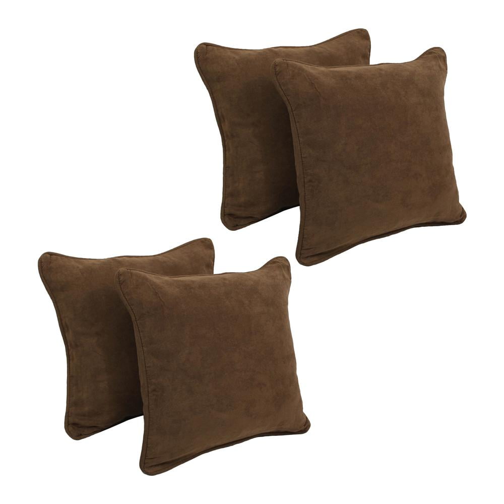 9810-CD-S4-MS-CH 18 in. Double-Corded Solid Microsuede Square Throw Pillows with Inserts, Chocolate - Set of 4
