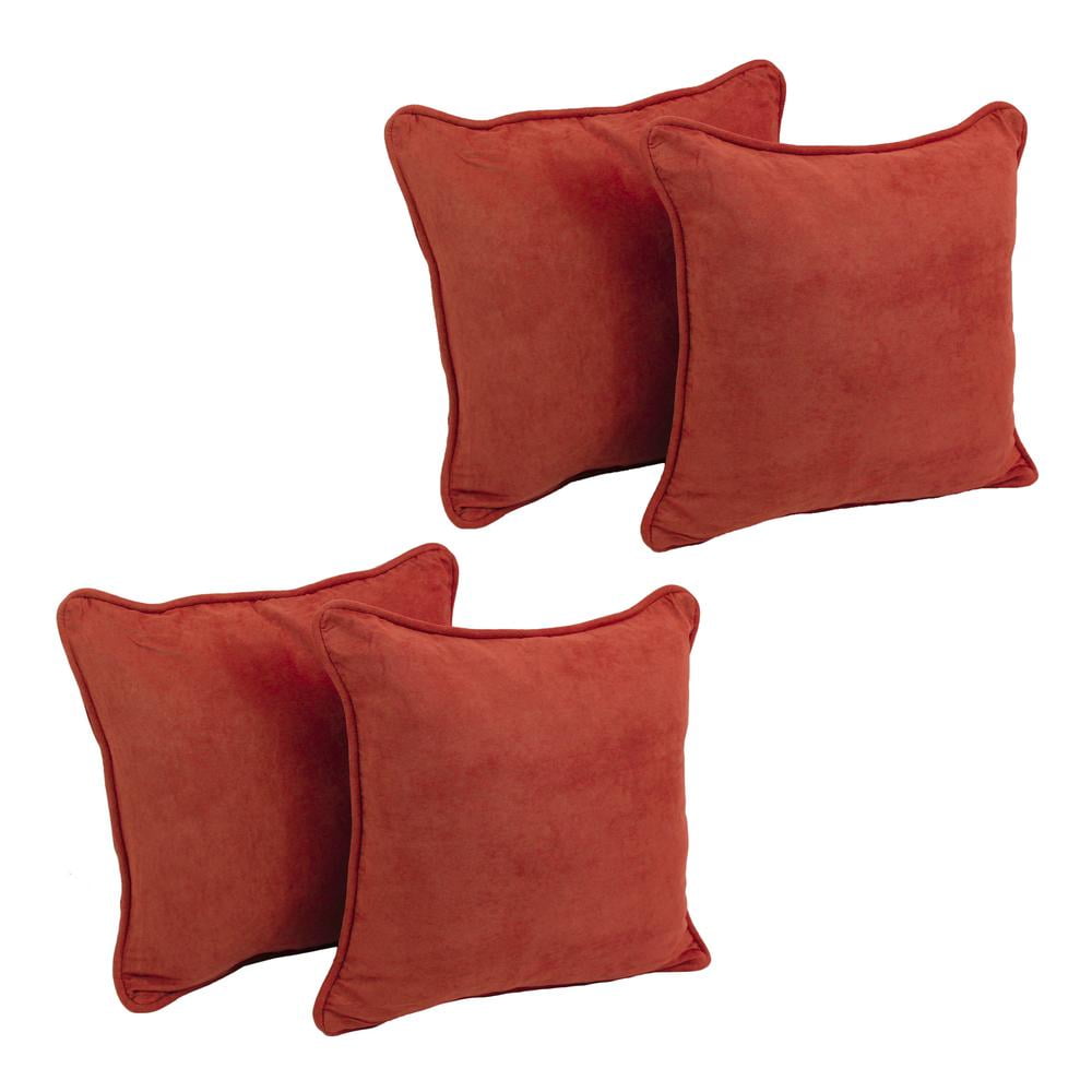18 in. Double-Corded Solid Microsuede Square Throw Pillows with Inserts, Cardinal Red - Set of 4