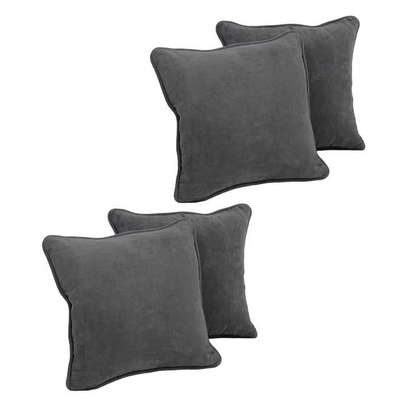 9810-CD-S4-MS-GY 18 in. Double-Corded Solid Microsuede Square Throw Pillows with Inserts, Steel Grey - Set of 4
