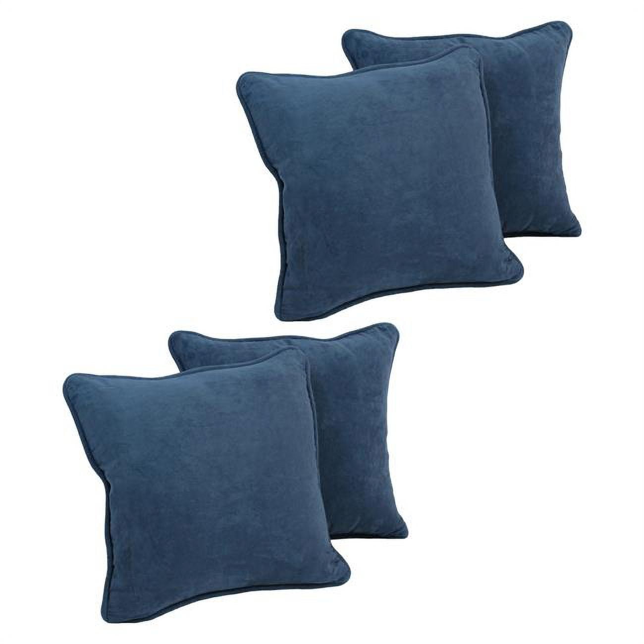 9810-CD-S4-MS-IN 18 in. Double-Corded Solid Microsuede Square Throw Pillows with Inserts, Indigo - Set of 4