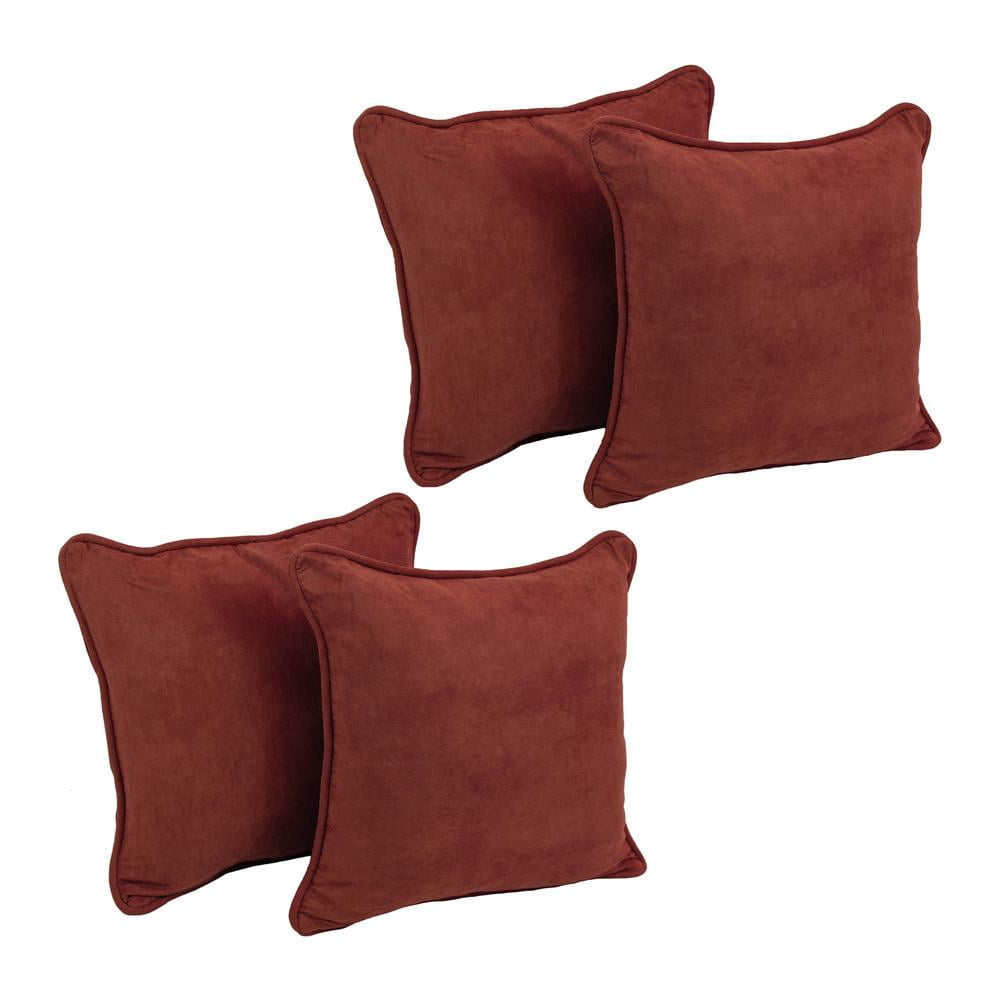 9810-CD-S4-MS-RW 18 in. Double-Corded Solid Microsuede Square Throw Pillows with Inserts, Red Wine - Set of 4