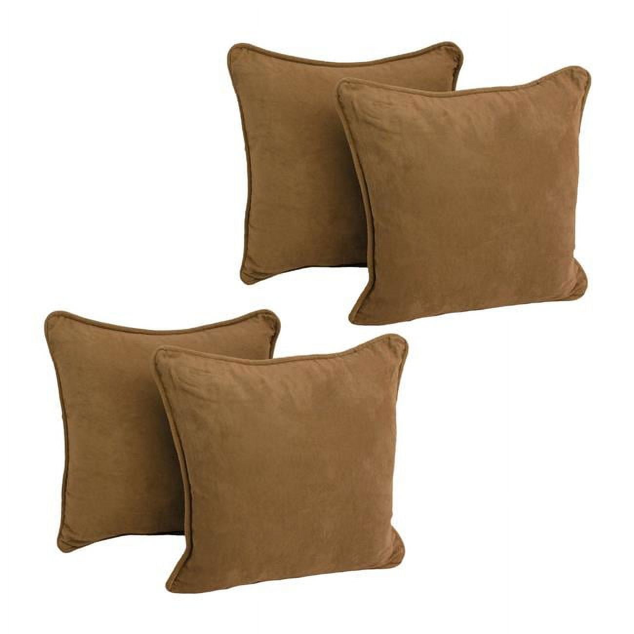 9810-CD-S4-MS-SB 18 in. Double-Corded Solid Microsuede Square Throw Pillows with Inserts, Saddle Brown - Set of 4