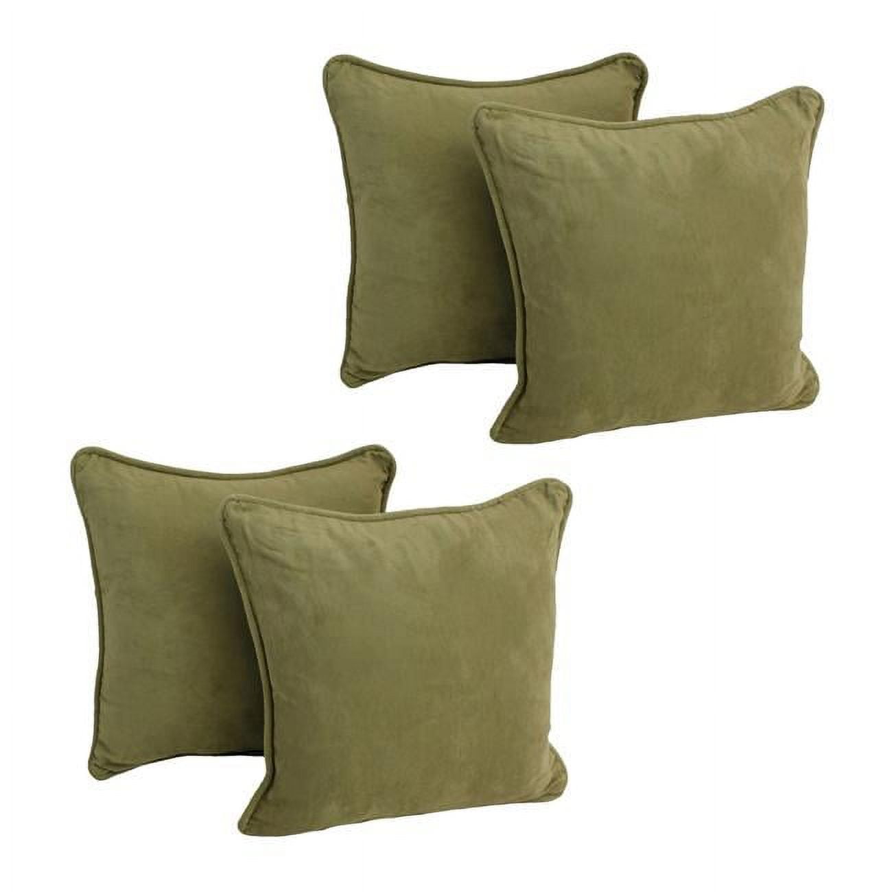 9810-CD-S4-MS-SG 18 in. Double-Corded Solid Microsuede Square Throw Pillows with Inserts, Sage Green - Set of 4
