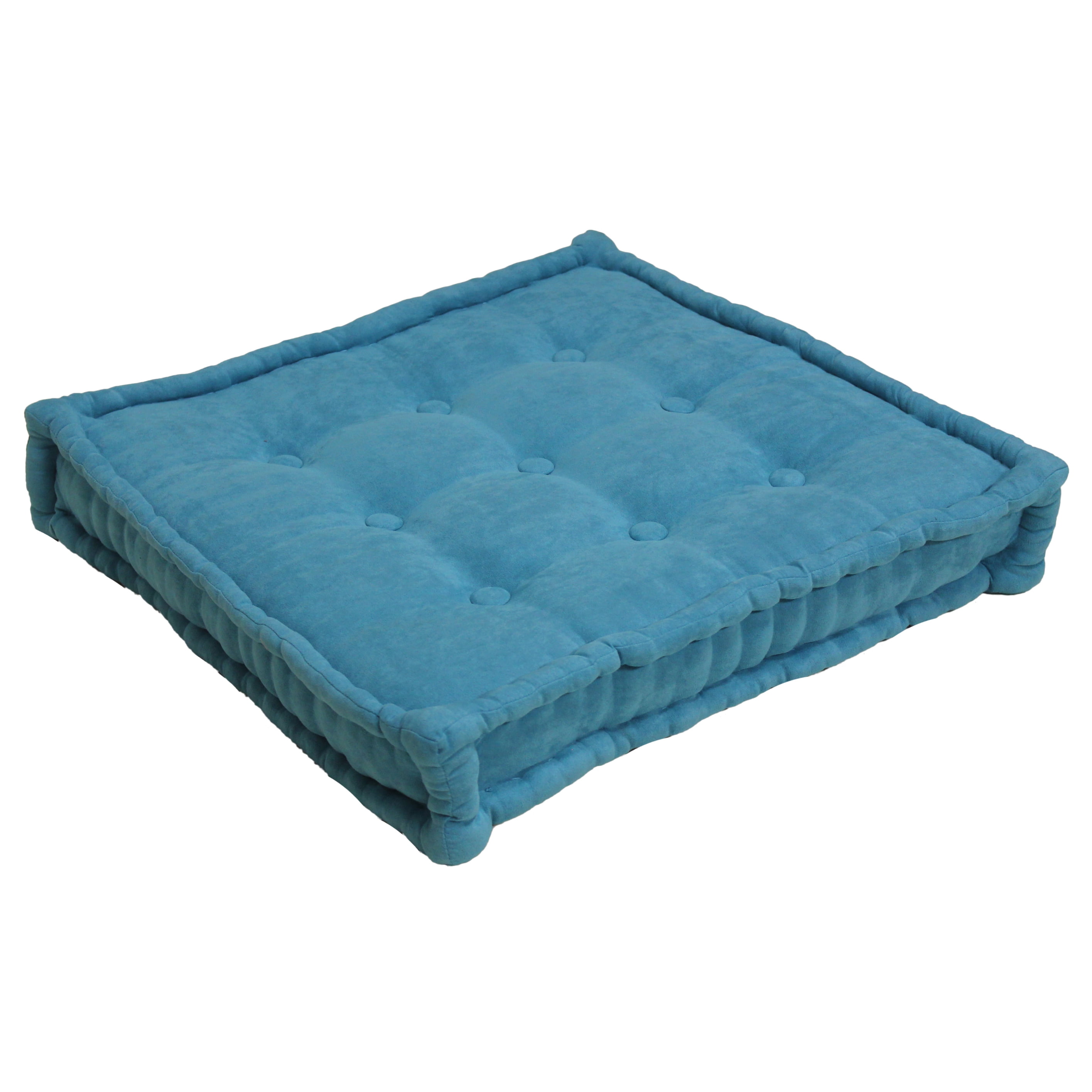 25-SQ-MS-AB 25 in. Square Corded Floor Pillow with Button Tufts, Aqua Blue