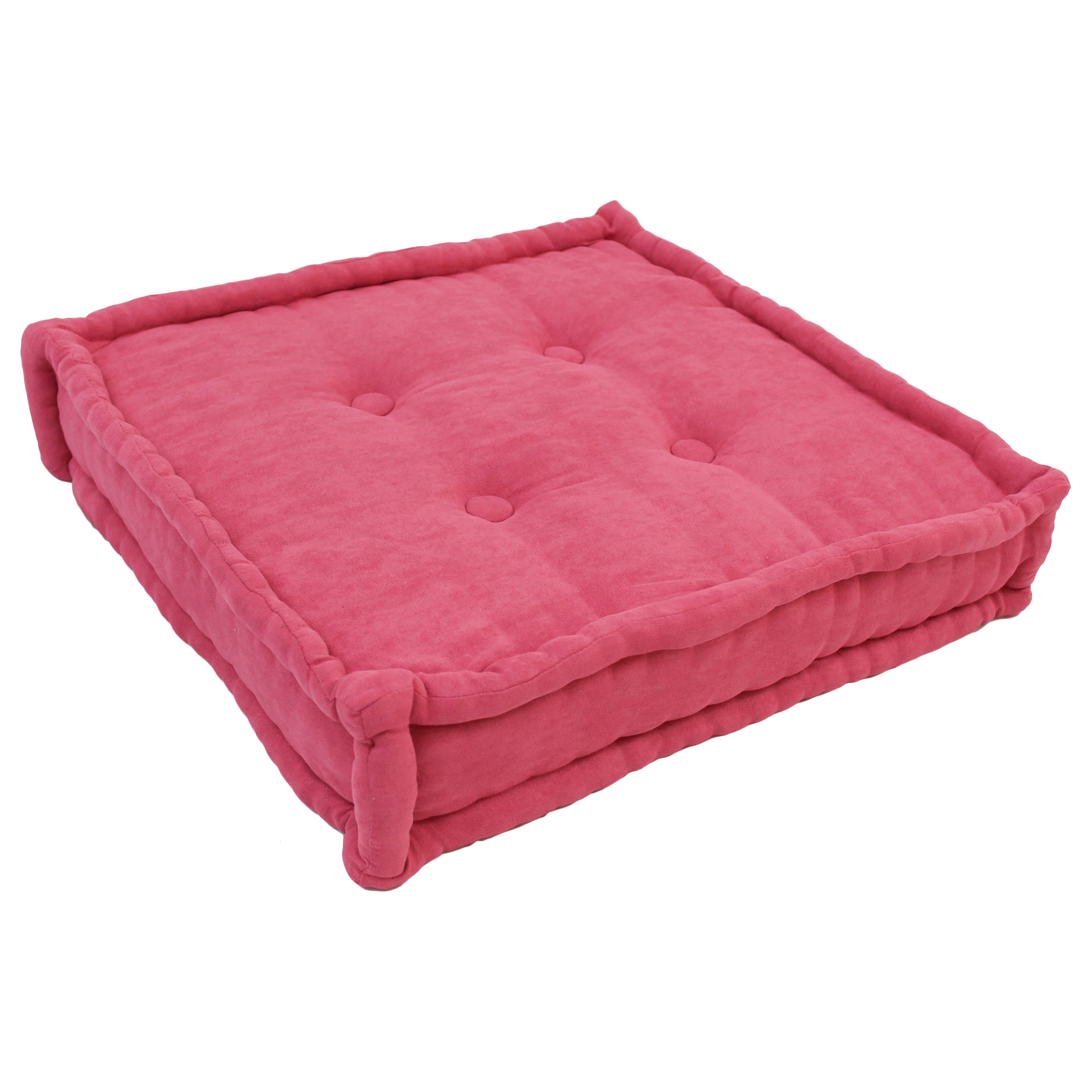 25 in. Square Corded Floor Pillow with Button Tufts, Bery Berry