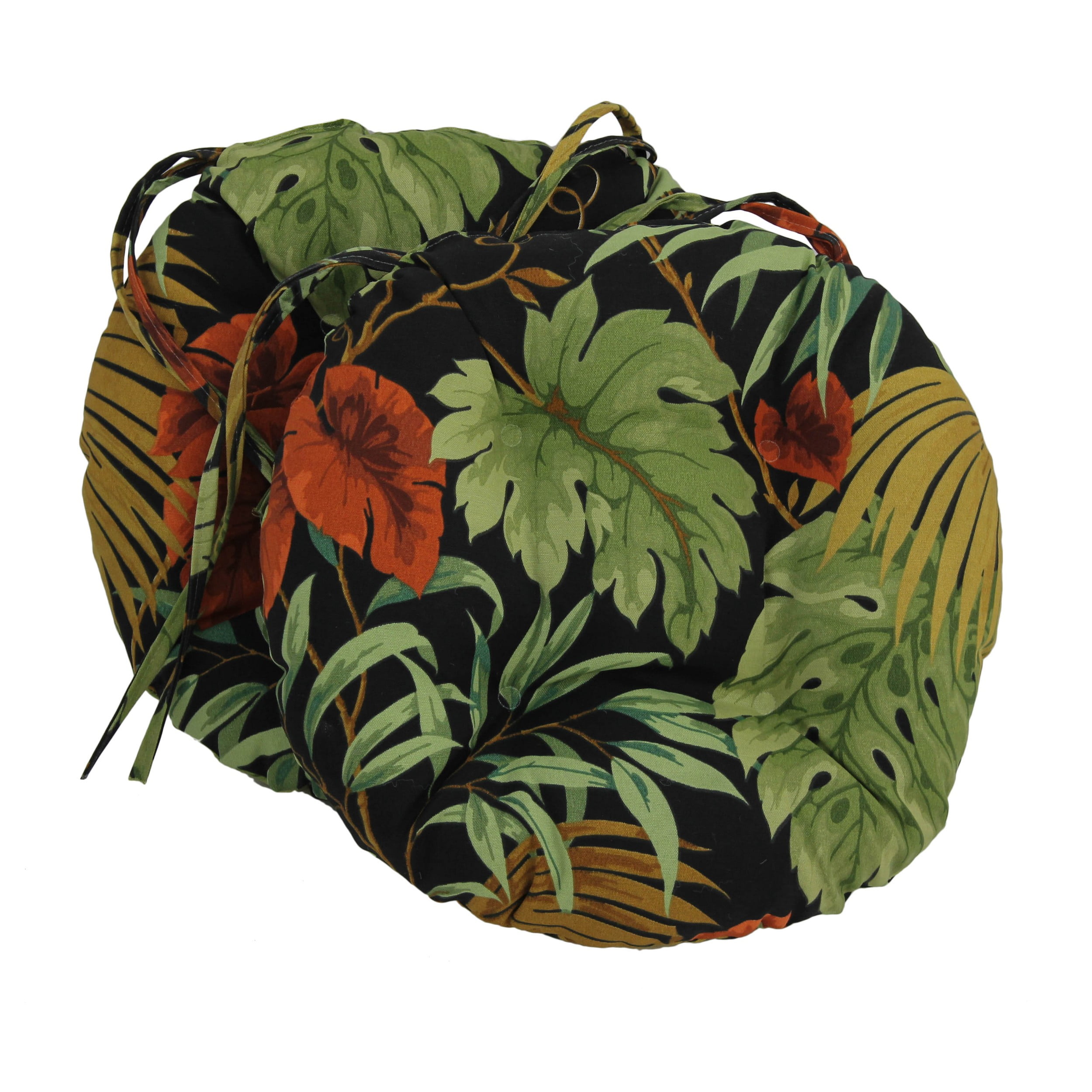 Picture of Blazing Needles 916X16RD-T-2CH-REO-30 16 in. Spun Polyester Patterned Outdoor Round Tufted Chair Cushions, Tropique Raven - Set of 2