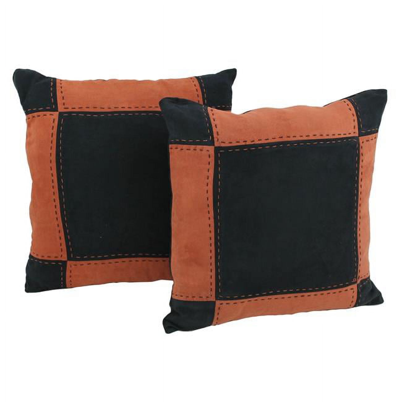 9810-S2-PW-BK-SP 18 in. Patchwork Microsuede Square Indoor Throw Pillows, Black & Spice - Set of 2