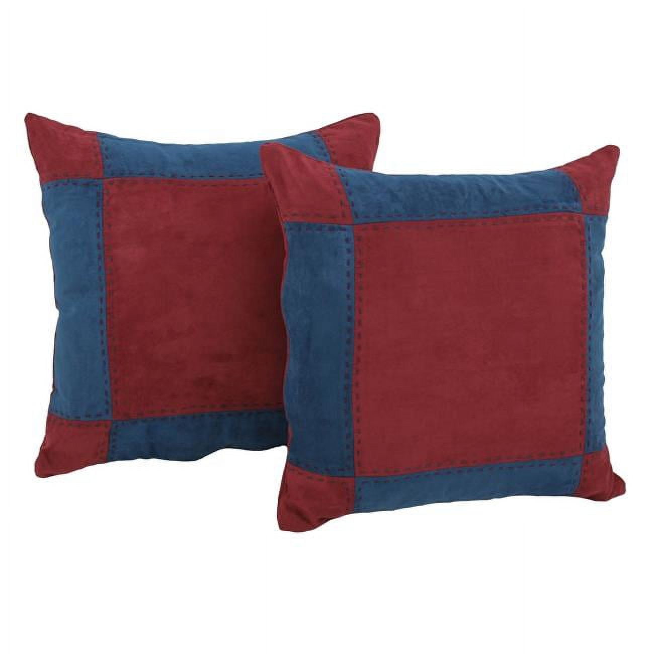 9810-S2-PW-RW-IN 18 in. Patchwork Microsuede Square Indoor Throw Pillows, Red Wine & Indigo - Set of 2