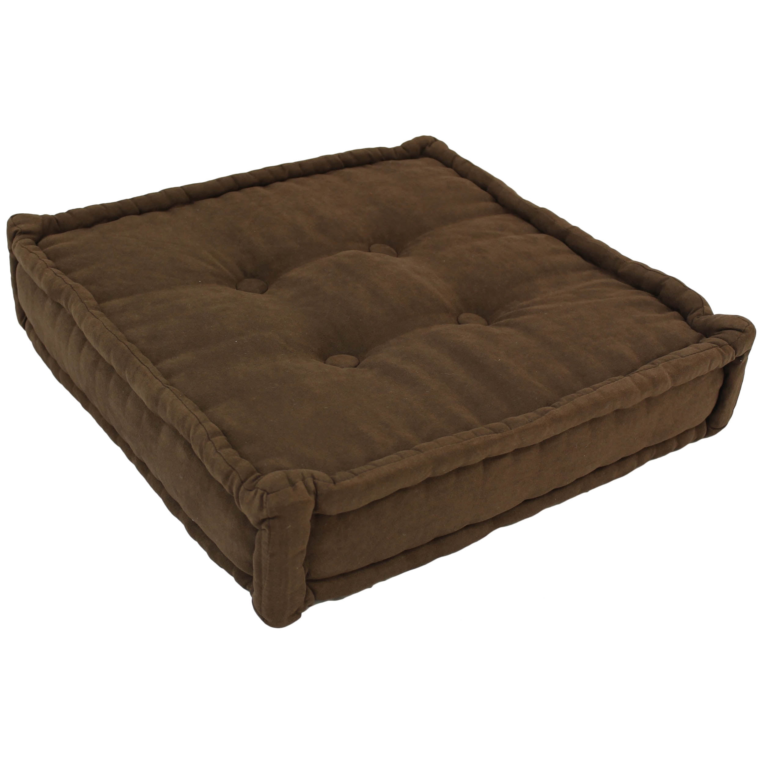 20-SQ-MS-CH 20 in. Square Floor Pillow with 4 Buttons, 0.38 in. Cotton Welt Cording & Carry Handle, Chocolate