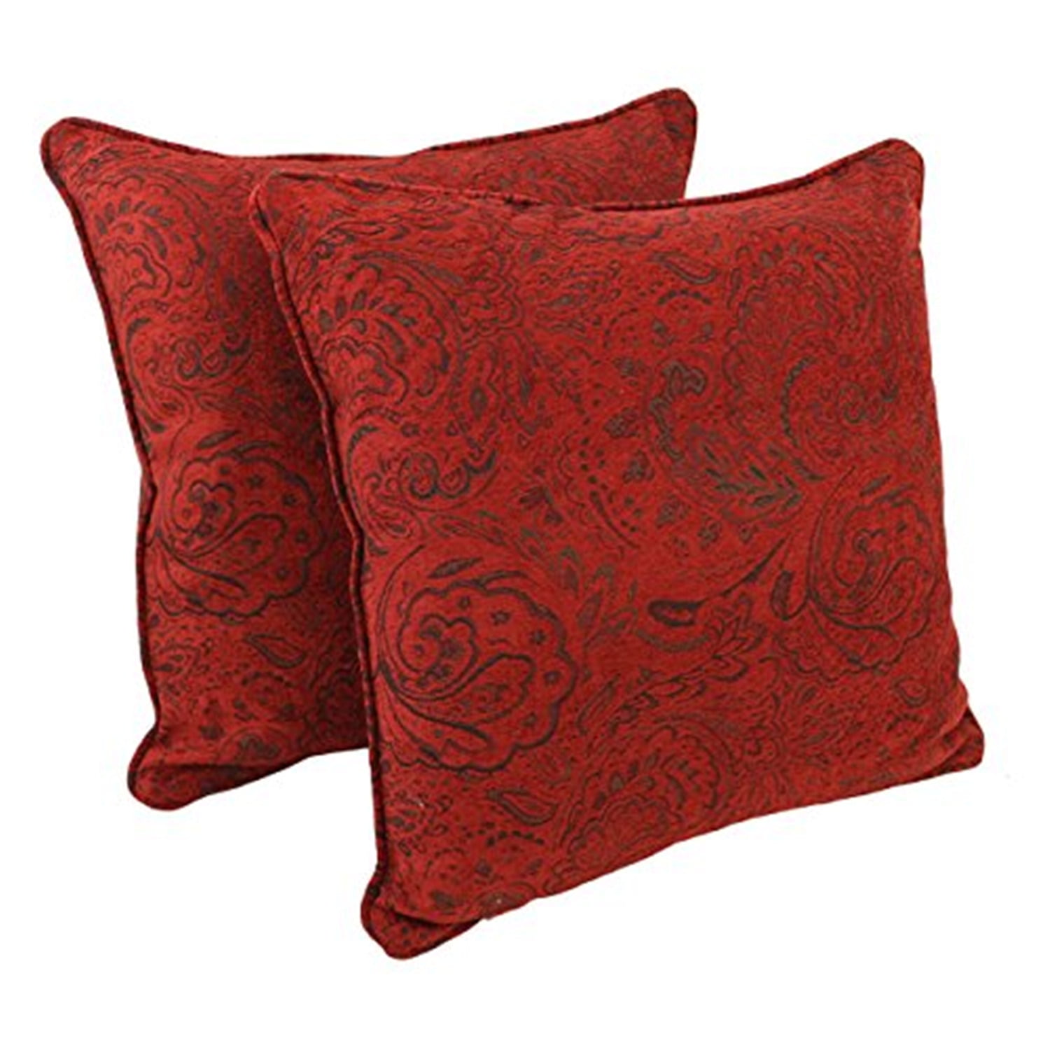 Picture of Blazing Needles 9813-CD-S2-JCH-CO-10 25 in. Double-Corded Patterned Jacquard Chenille Square Floor Pillows with Inserts, Scrolled Floral Red - Set of 2