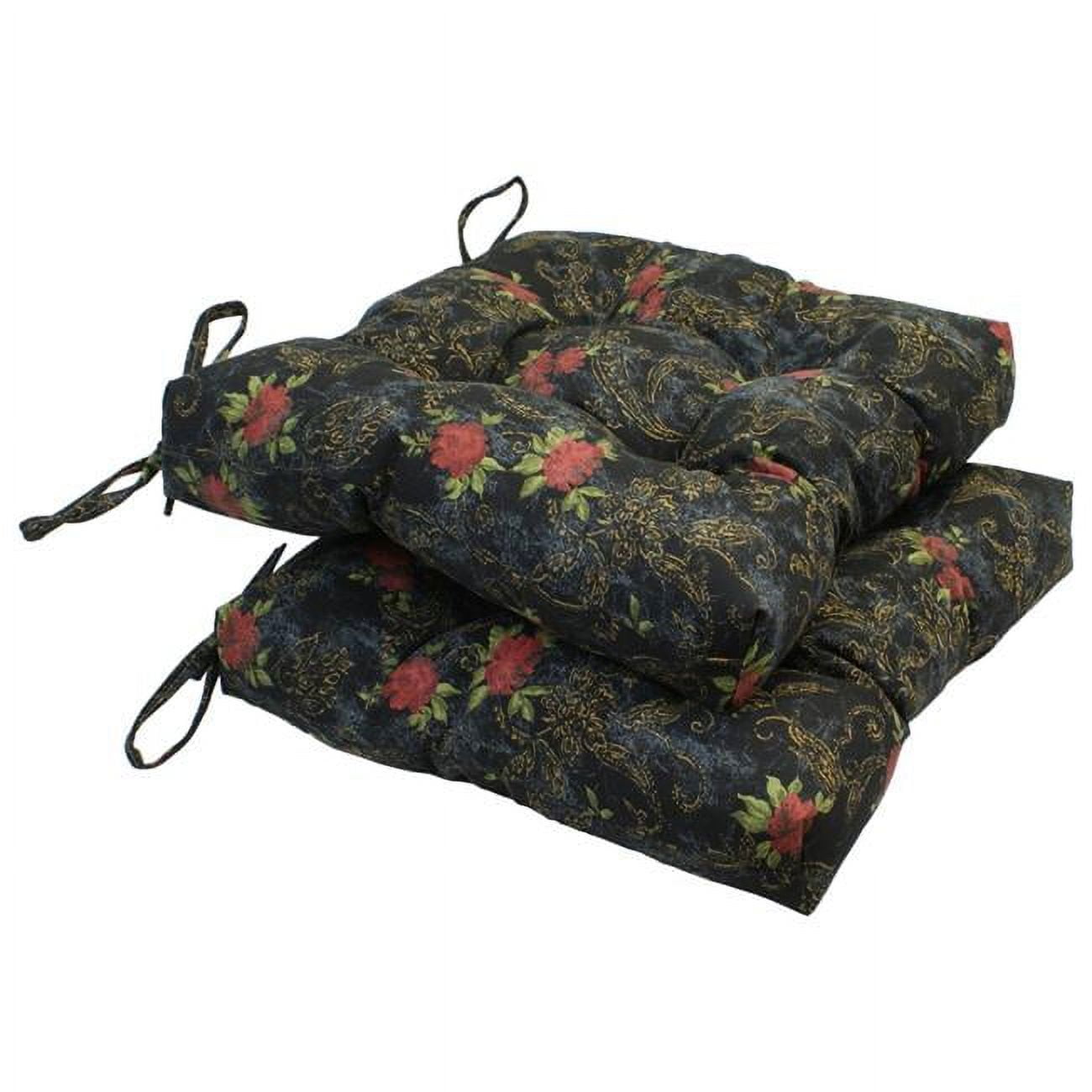 Picture of Blazing Needles 916X16SQ-T-2CH-ID-019 16 in. Indoor Square Tufted Chair Cushions&#44; Midnight Rosebud - Set of 2