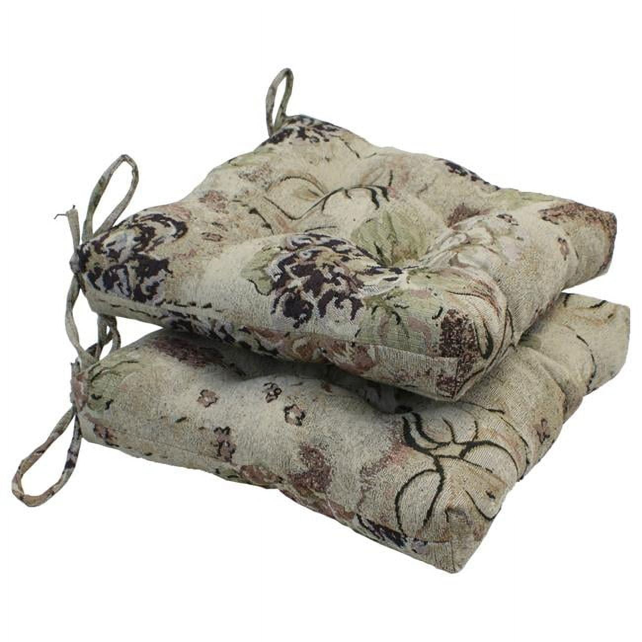 Picture of Blazing Needles 916X16SQ-T-2CH-ID-061 16 in. Tapestry Square Tufted Chair Cushions&#44; Beige Floral - Set of 2