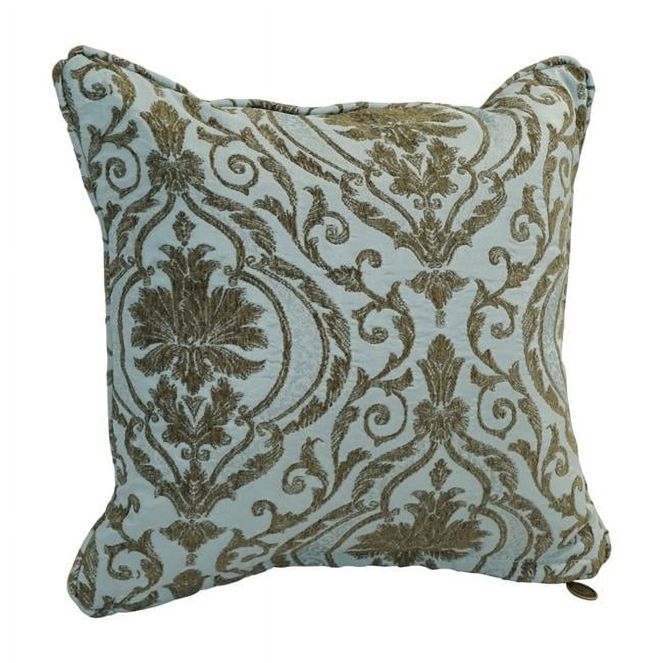 18 in. Double-Corded Patterned Jacquard Chenille Square Indoor Throw Pillow with Insert, Blue Damask