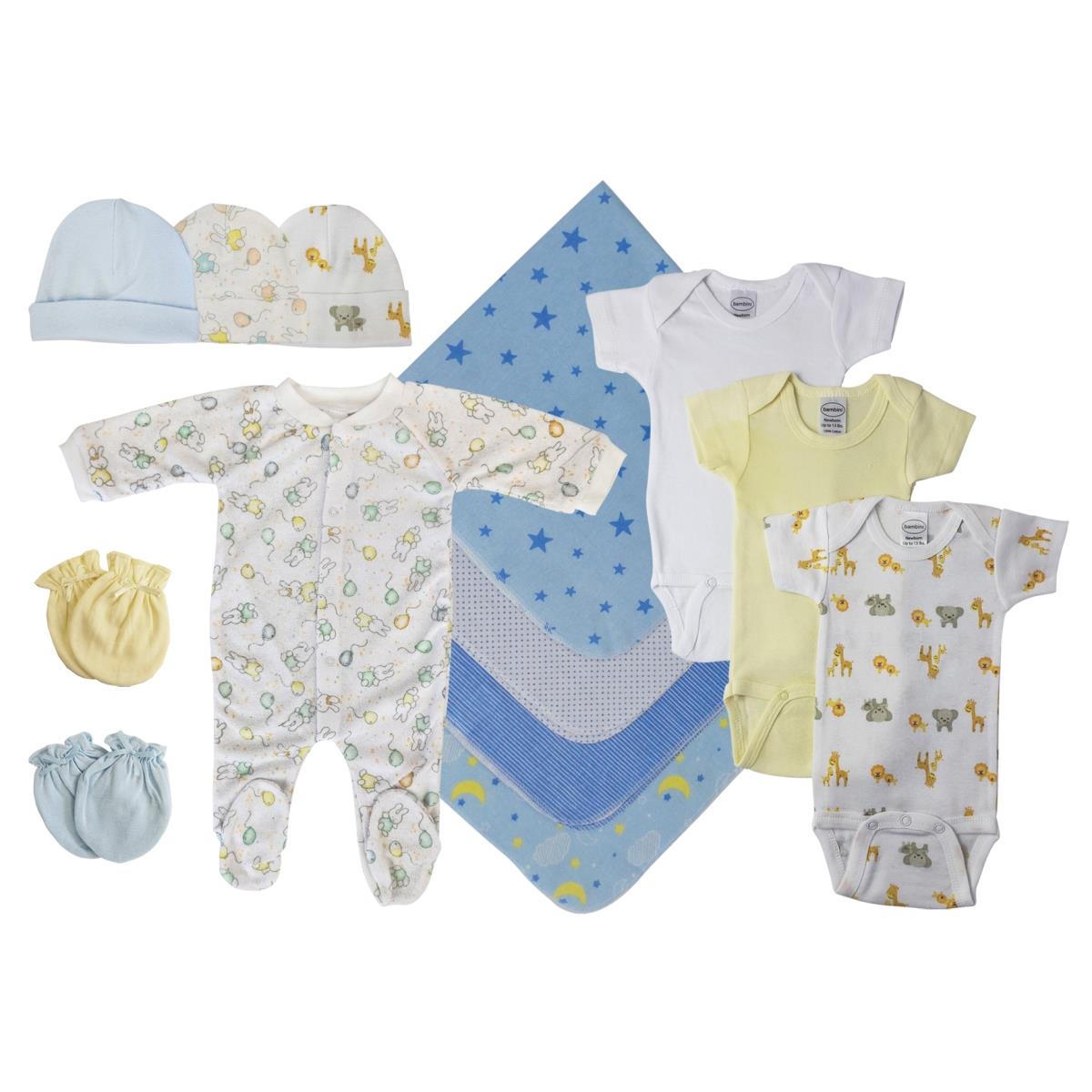 NC-0525M Baby Boy 13 Piece Layette Sets, White & Blue - Medium