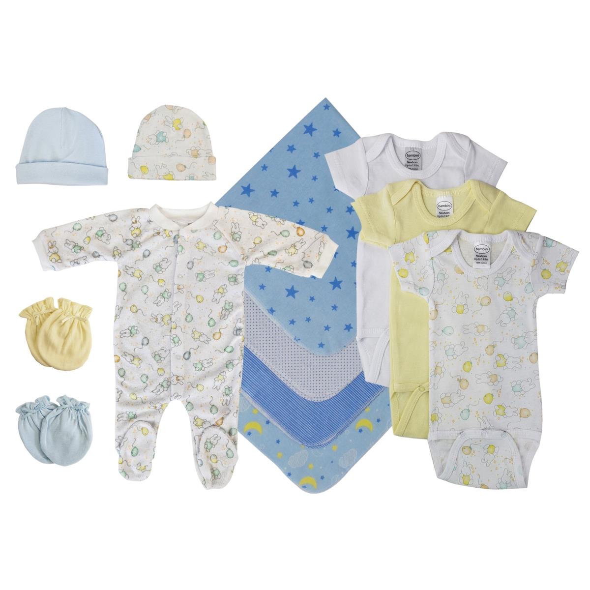 NC-0526L Baby Boy 12 Piece Layette Sets, White & Blue - Large