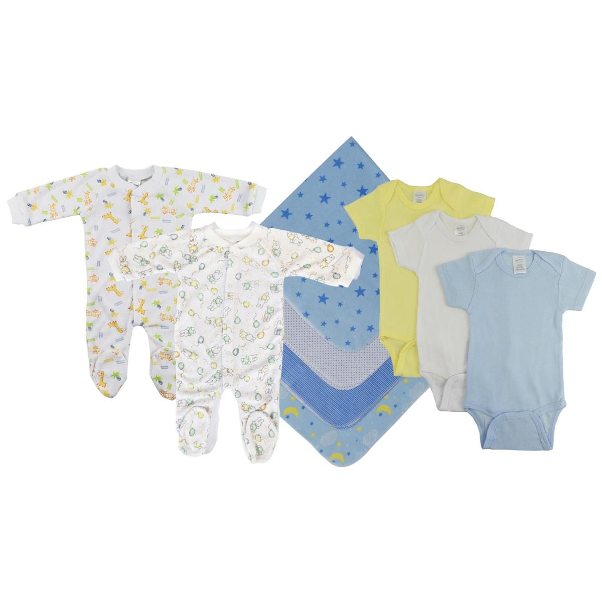NC-0528L Baby Boy 9 Piece Layette Sets, White & Blue - Large