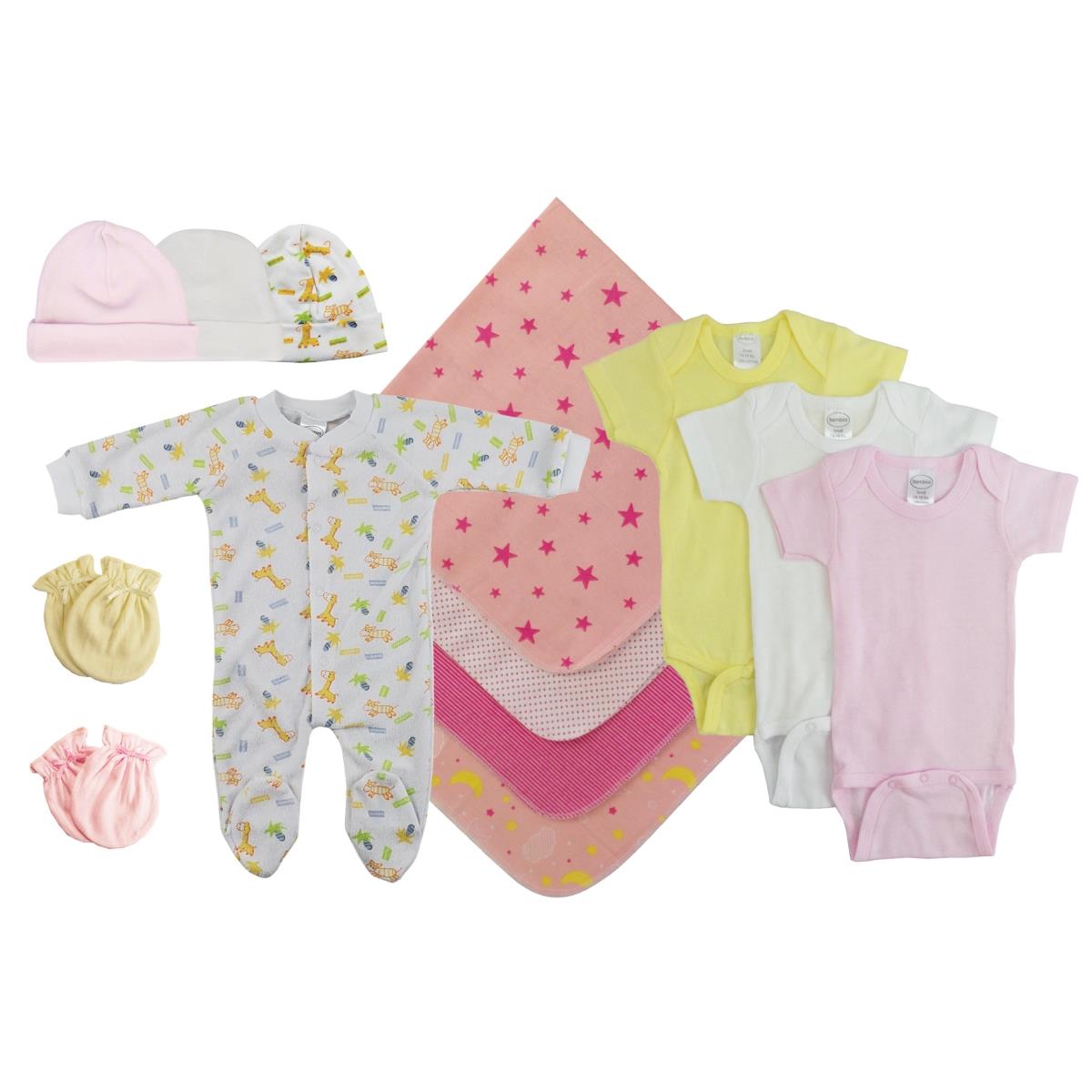 NC-0529M Baby Girls 13 Piece Layette Sets, White & Pink - Medium