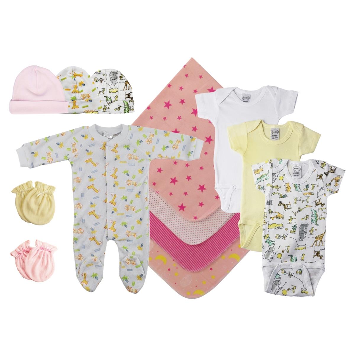 NC-0530M Baby Girls 13 Piece Layette Sets, White & Pink - Medium