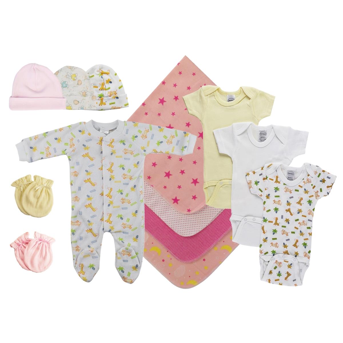 NC-0532M Baby Girls 13 Piece Layette Sets, White & Pink - Medium