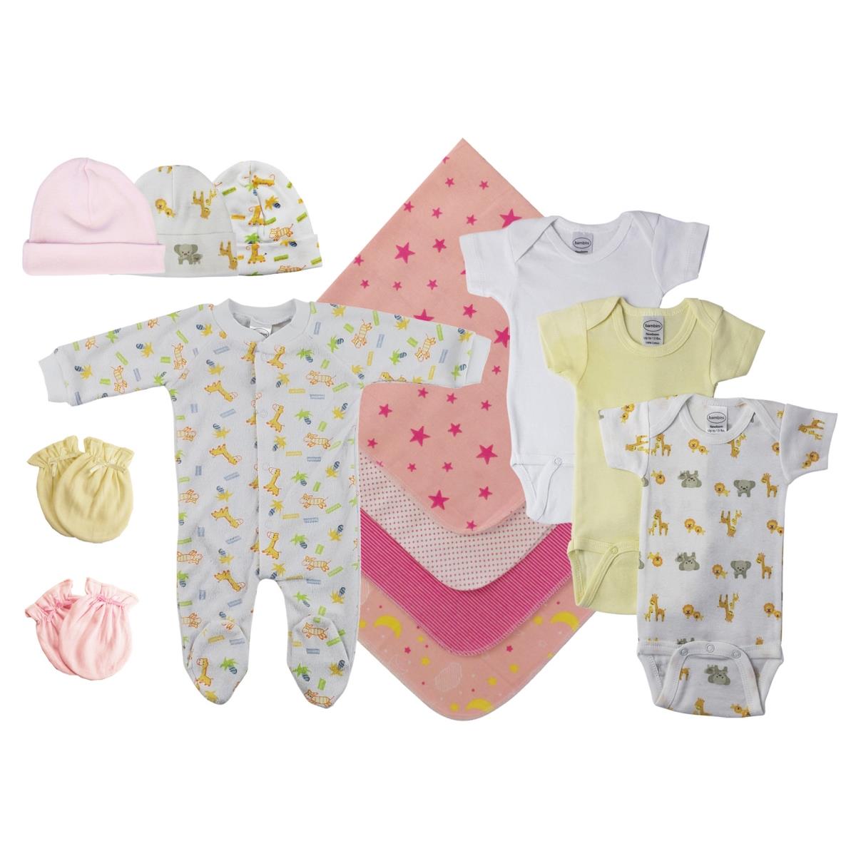 NC-0533M Baby Girls 13 Piece Layette Sets, White & Pink - Medium