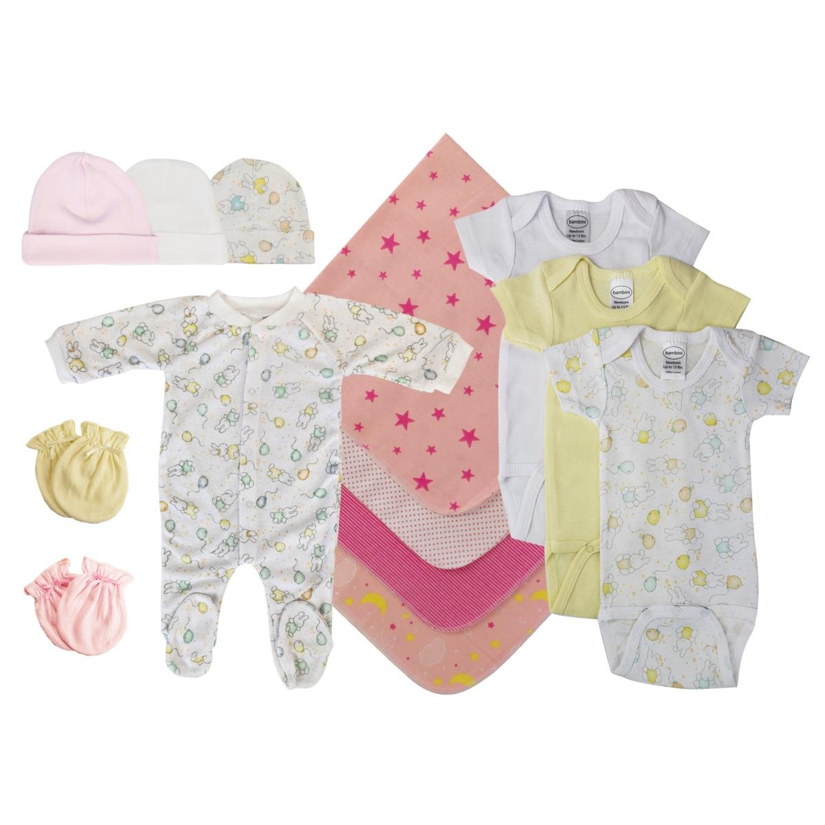 NC-0534M Baby Girls 13 Piece Layette Sets, White & Pink - Medium
