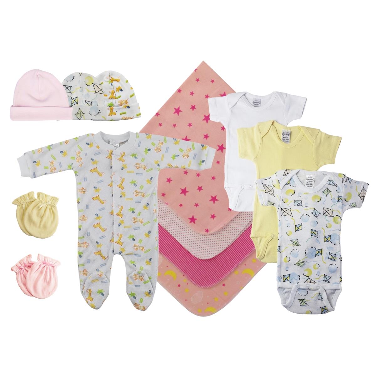 NC-0536M Baby Girls 13 Piece Layette Sets, White & Pink - Medium
