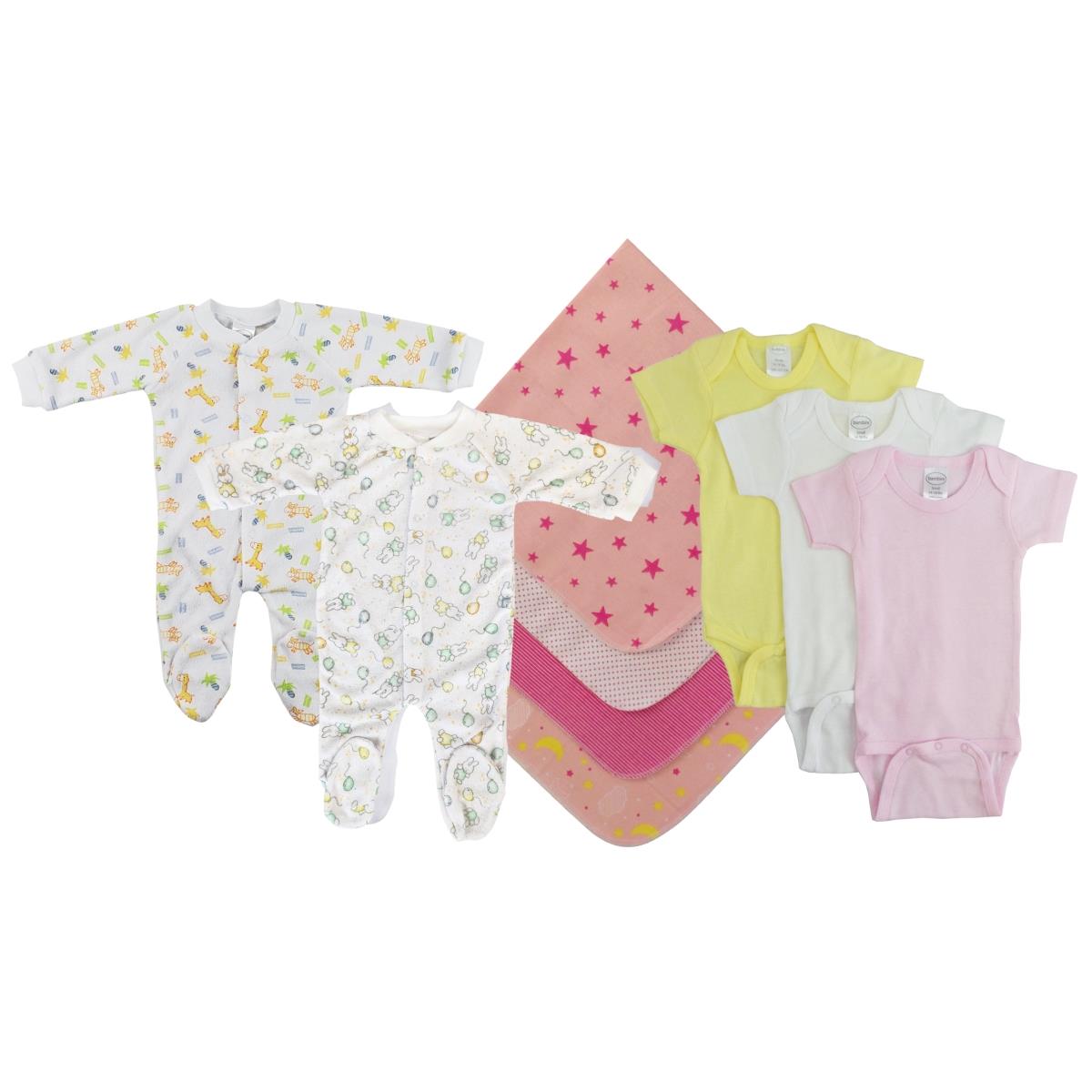 NC-0537M Baby Girls 9 Piece Layette Sets, White & Pink - Medium