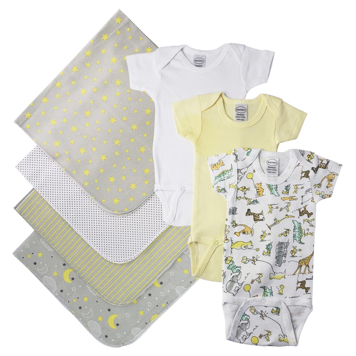 NC-0538M Unisex Baby 7 Piece Layette Sets, White & Yellow - Medium