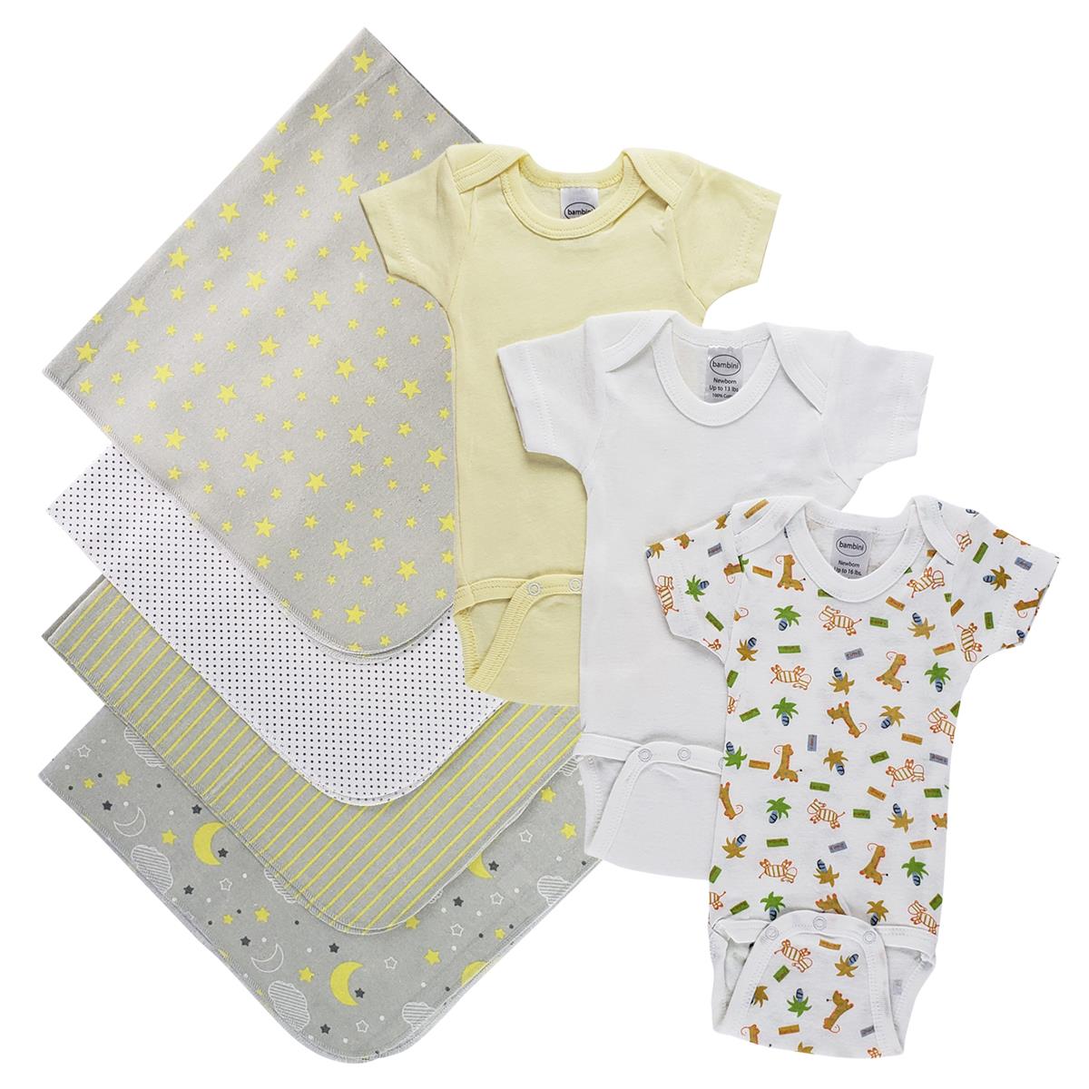 NC-0540S Unisex Baby 7 Piece Layette Sets, White & Yellow - Small
