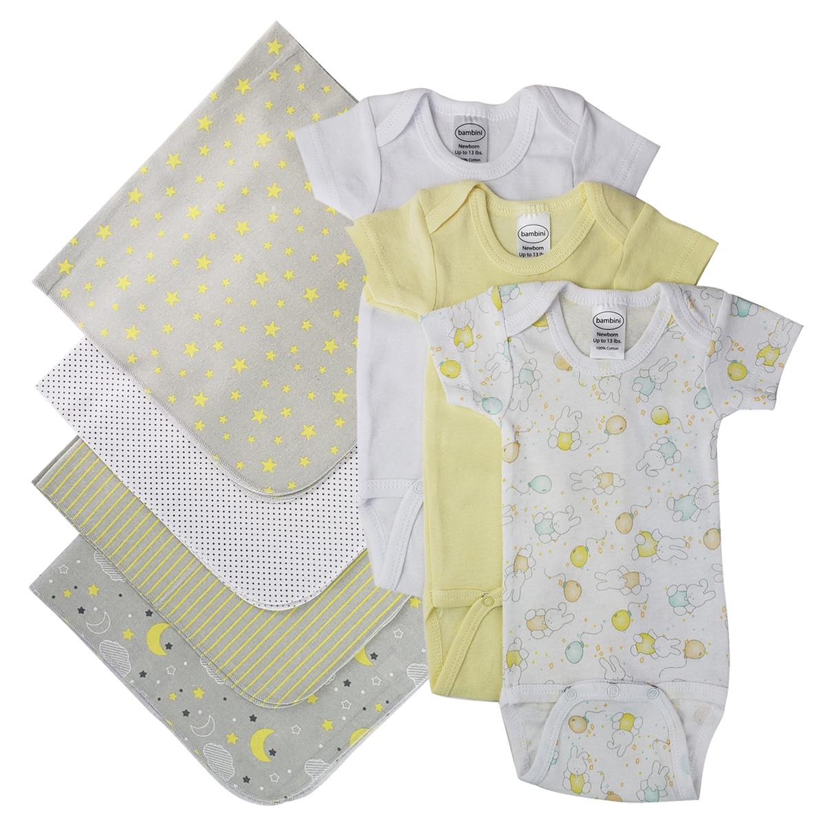 NC-0544L Unisex Baby 7 Piece Layette Sets, White & Yellow - Large