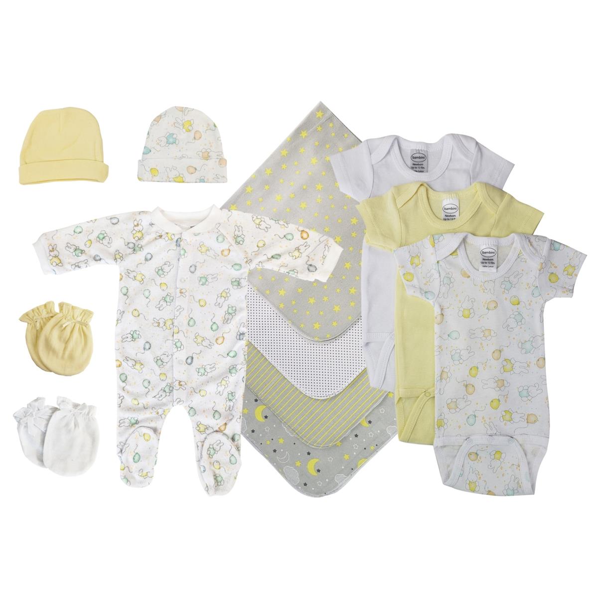 NC-0545M Unisex Baby 13 Piece Layette Sets, White & Yellow - Medium